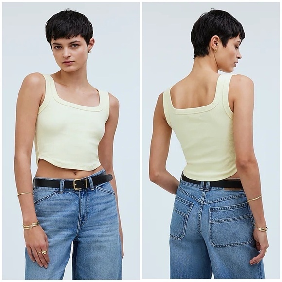 Madewell The Tailored Crop Tank in Sleekhold in Candlelight (yellow) Size XL NWT - Picture 1 of 7